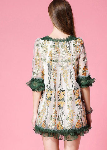 Vestido de día de organza con patchwork bordado blanco de moda para primavera 