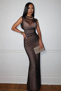 Sheer Mesh Sleeveless Bodycon Maxi Dress