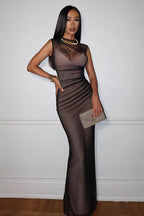 Sheer Mesh Sleeveless Bodycon Maxi Dress