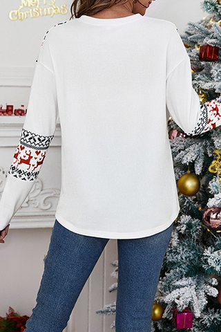 Tops casuales básicos de cuello redondo con abertura y copos de nieve de Wapiti 