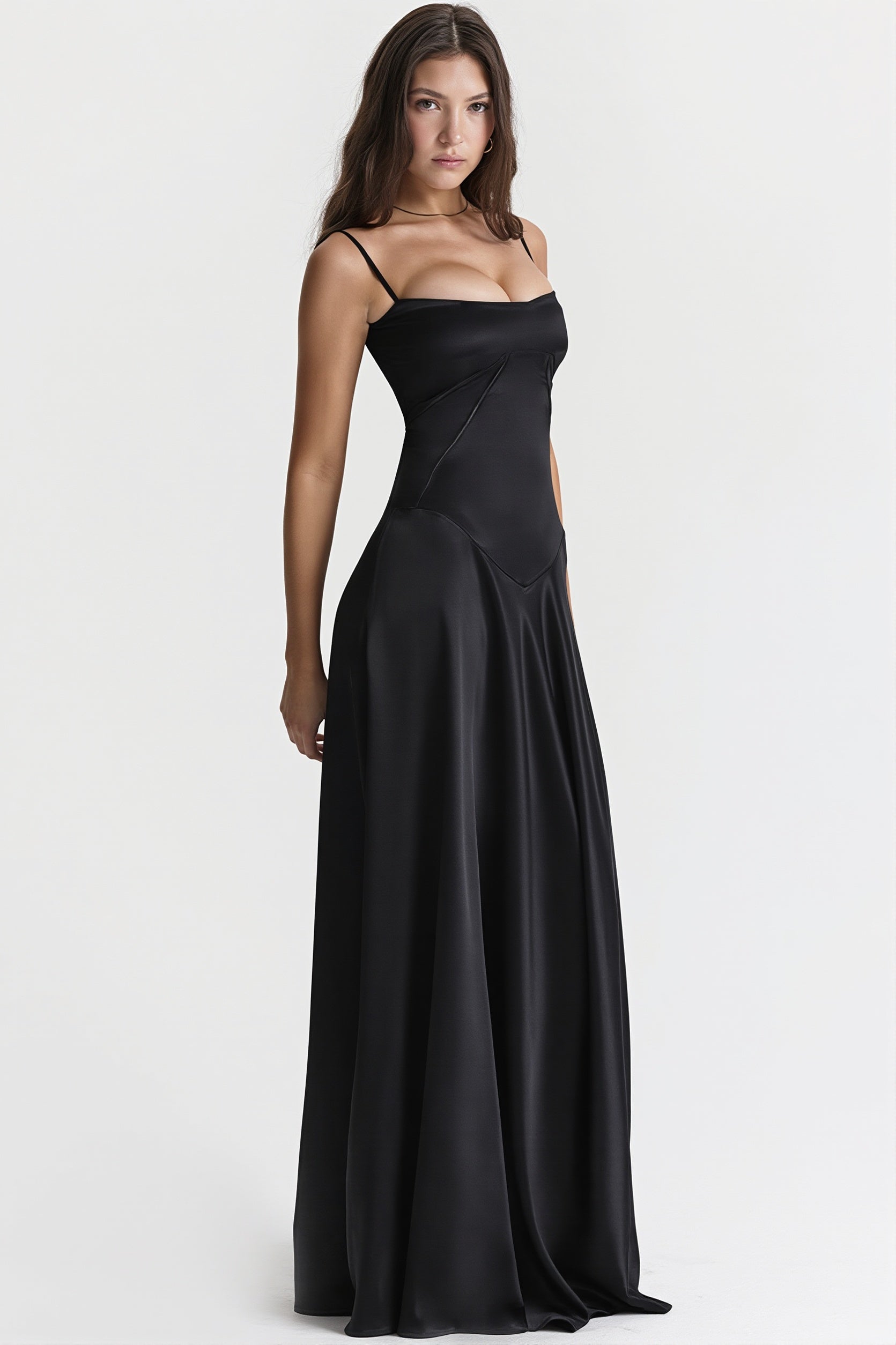Lined Jacquard Satin Cami Maxi Dress