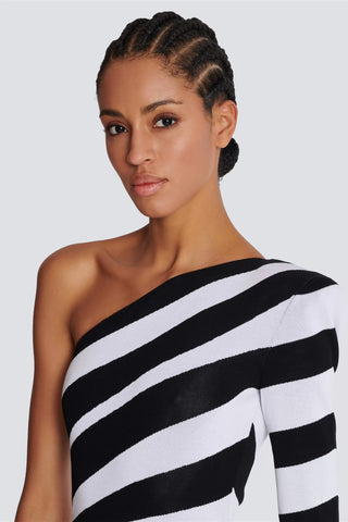 Kimberley – Gestreiftes Maxikleid aus Strick mit One-Shoulder-Träger 