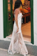 Sexy Satin Slip Dress with Lace Pure & Sexy Minimalist Maxi Dress