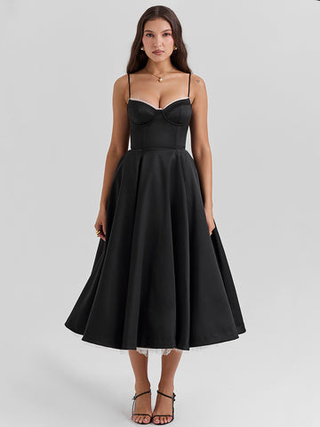 Pink Corset Dress Spaghetti Straps Backless Brunch Birthday Party Midi Dresses