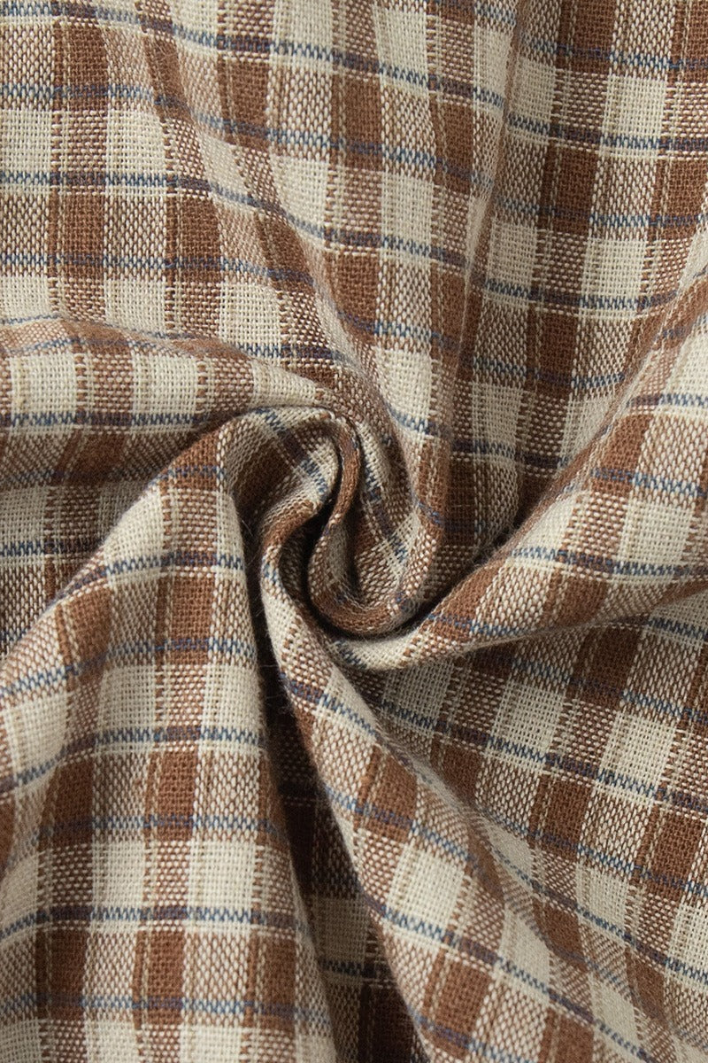 Plaid Ruffled Tie Lapel Slim Blouse