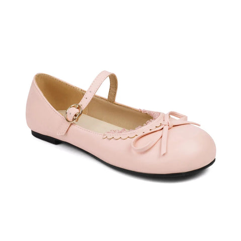 - Primavera Otoño Rosa Blanco Mary Janes Zapatos Planos Mujer Punta Redonda Hebilla Correa Lolita Niñas Estudiantes Ballet Flats Talla Grande 43 44 45 