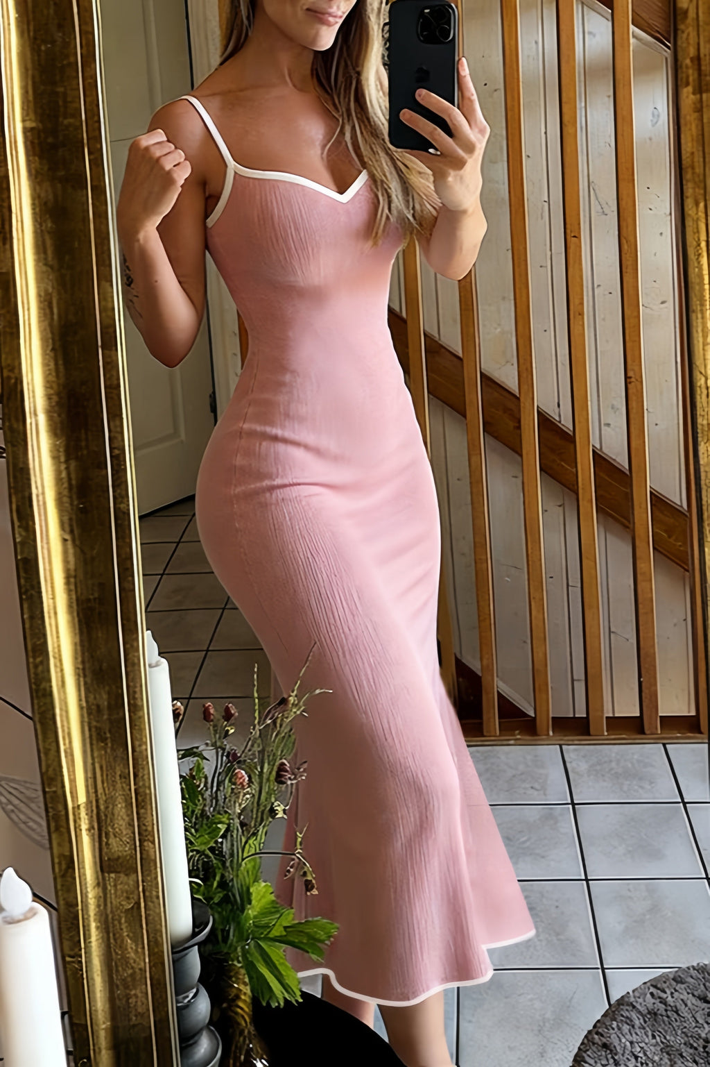 Color Block Strappy Bodycon Maxi Dress