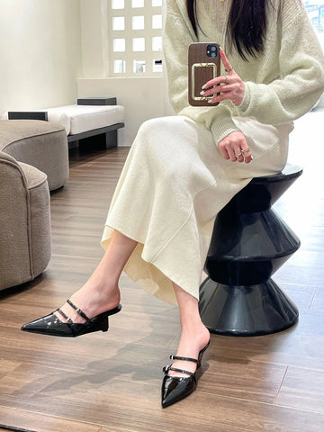 Halb Hausschuhe Frauen 2024 Sommer Neue Oberbekleidung Mode Einfarbig spitzen ende Zehe Starke Ferse hochhackigen frauen schuhe 