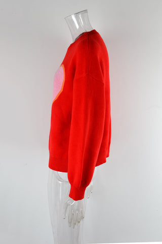 Winter Clothes Big Love Valentine Day Round Neck Sweater Pullover Peach Heart Sweater