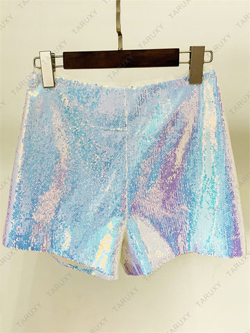 TARUXY Sparkly Blazer Kurzanzug für Damen 2022 Herbst Umlegekragen Blazer Jacken und Shorts Damen 2-teilige Sets Outfits 