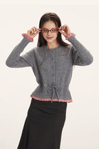Panel-Design Waist-Cinched Slim Knit Cardigan