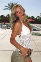 Boho Cutout Sexy V Neck Lace Halter Top