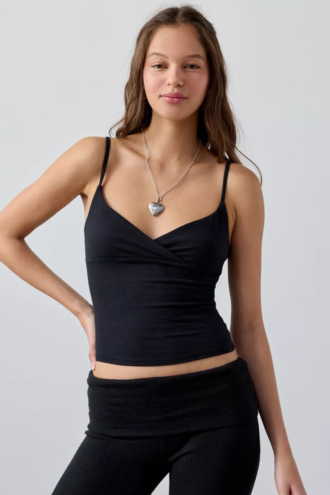 Casual Solid Cross V Neck Cami Top
