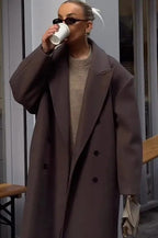 Elegant Casual Solid Color Double-Breasted Long Overcoat