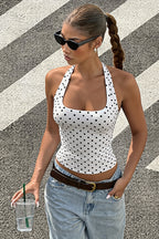 Polka Dot Backless Halter Tank Top