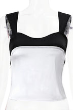Colorblock Low Cut Tie Back Blouse