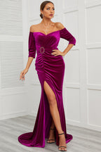 Meerjungfrauen-Abendkleid mit schulterfreiem Ausschnitt und Schlitz vorne