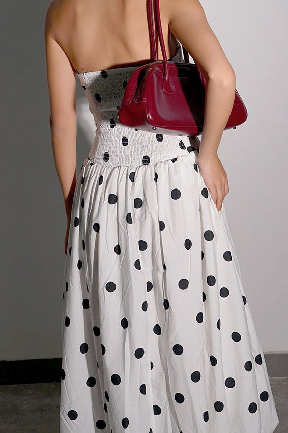 Polka Dot Bandeau Bodycon Maxi Dress