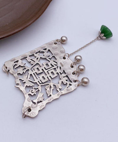 Collar de lazo con borlas de jade y plata de ley de seda vintage 