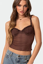 Leopard Mesh Lace Underwire Backless Cami