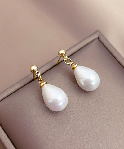 Stylish White Copper Alloy Pearl Water Drop Stud Earrings