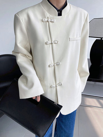 Blazer vintage holgado con botones en blanco y negro 