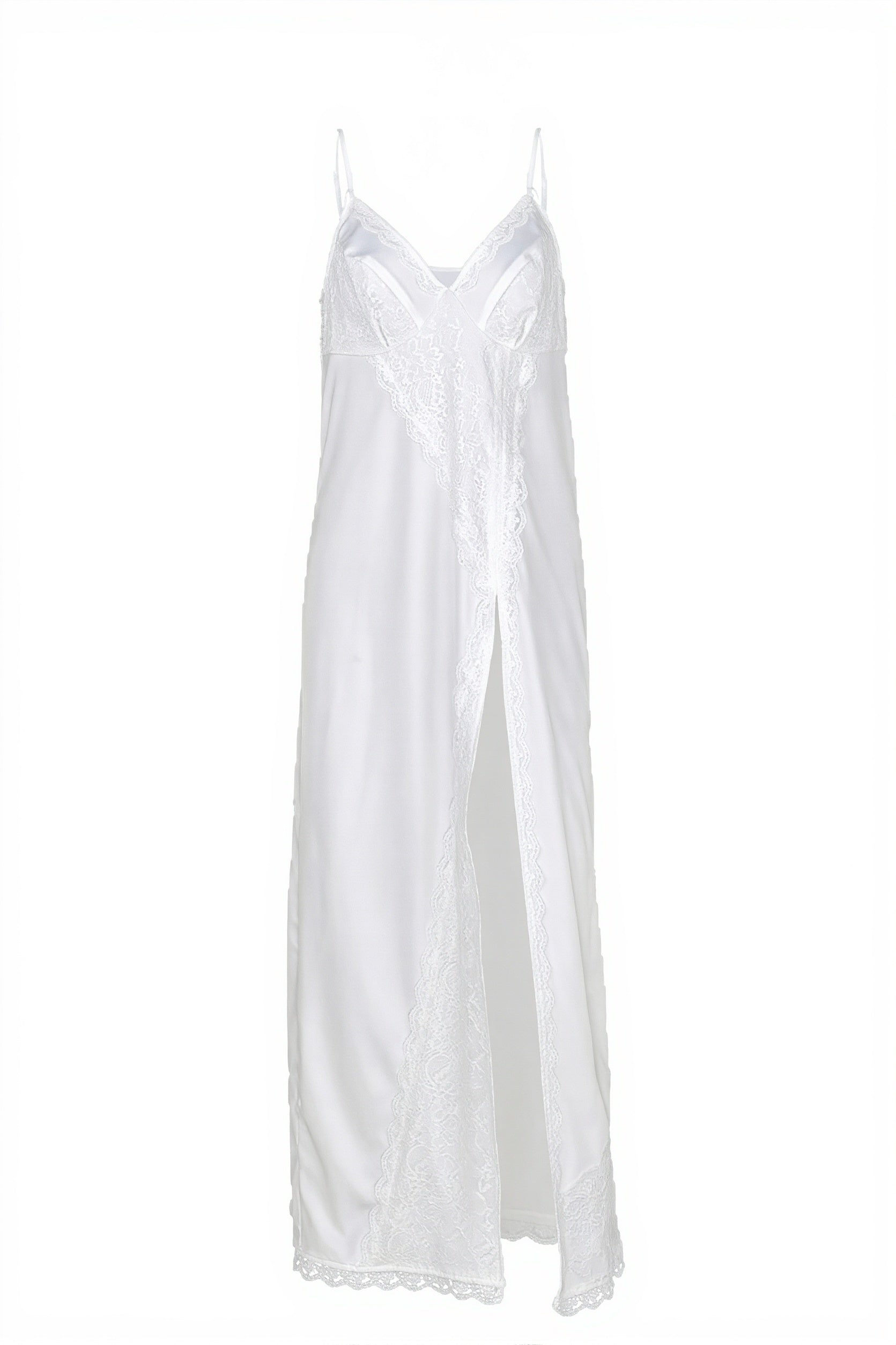 Chic Silk Satin Lace Trim Cami Slip Maxi Dress