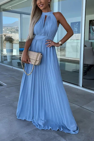 Neckholder-Plissee-Swing-Kleid 