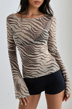 Sexy Mesh Zebra Print Sheer Blouse
