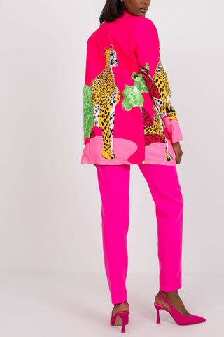 Langer Blazer im Slim Fit mit Leopardenmuster und Kontrast 