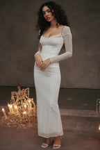 Mesh Lace Patchwork Boned Fitted High Slit Elegant Maxi Dress