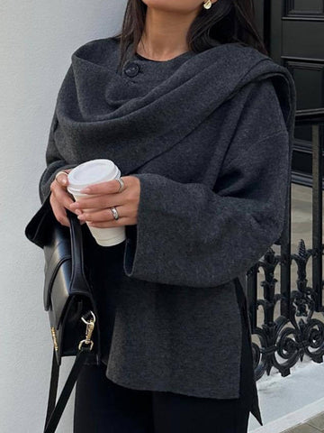 Capa tipo chal estilo vintage gris con bufanda 