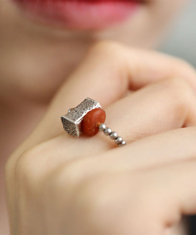 Retro-Seide Sterling Silber Perlen Bienenwachs Ringe 