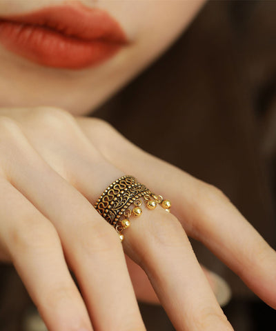 Anillos de borlas con bolas de plata de ley y oro retro 