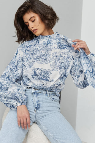Animal Print Lantern Sleeve Blouse