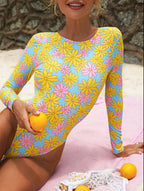 Fresh Floral Backless One Piece Swimwear