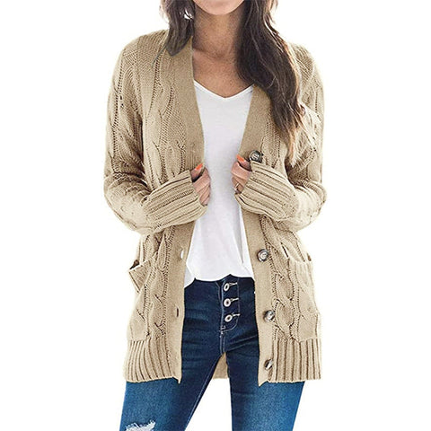 Herbst Winter Frauen Kleidung Casual Strickjacke Mantel Einfarbig Twist Taste Strickjacke Pullover Frauen 