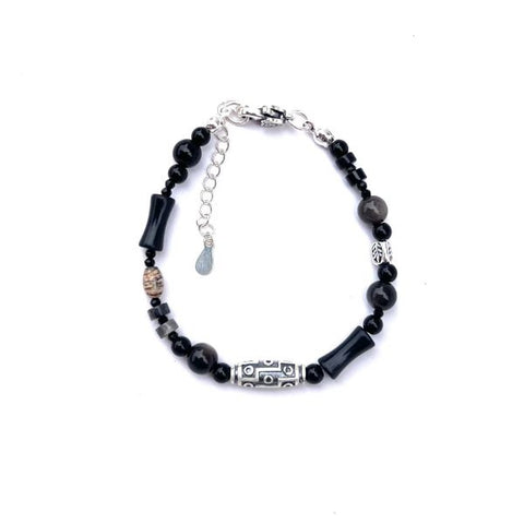 Natural Black Obsidian Dzi Amulet Vintage Bracelet