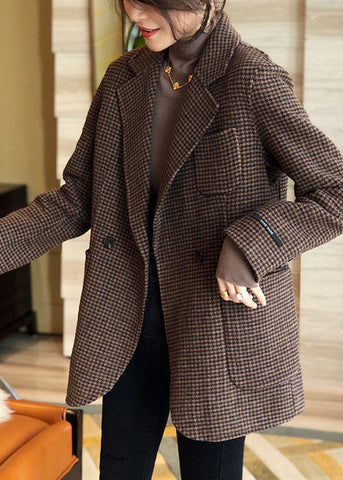 Elegante Plaid Button Taschen Patchwork Baumwolle Mäntel Herbst 