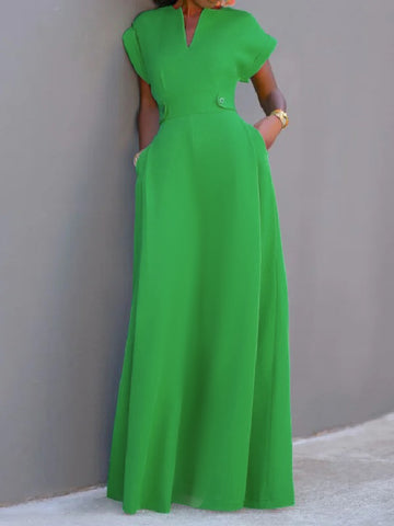 Vestidos de noche largos con escote en V, abertura en la parte delantera y mangas largas de color liso 