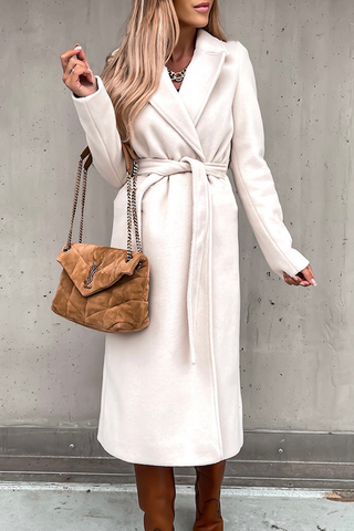 Modische, elegante, solide Patchwork-Oberbekleidung mit Umlegekragen und Gürtel (4 Farben) 