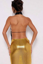 Stand Collar Halter Backless Leopard Halter Top
