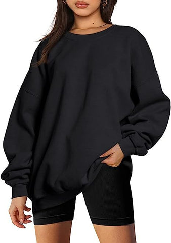 Women Clothing Round Neck Pullover Loose Casual Fleece Lined Oversized Sweater