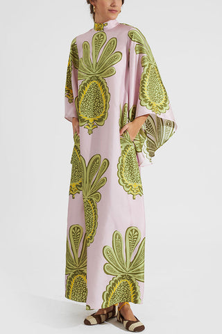 Shine The Light Unique Printed High Neck Bell Sleeve Loose Maxi Dress