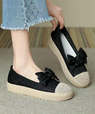 Zapatos planos con plataforma y lazo negro para mujer 