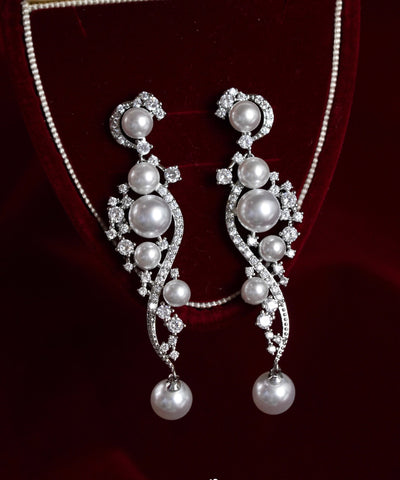 Classy White Stergild Silver Zircon Pearl Drop Earrings