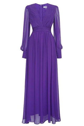 Vestido midi de gasa con cuello en V y mangas farol 