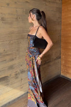 Vintage Contrast Print Cami Maxi Dress
