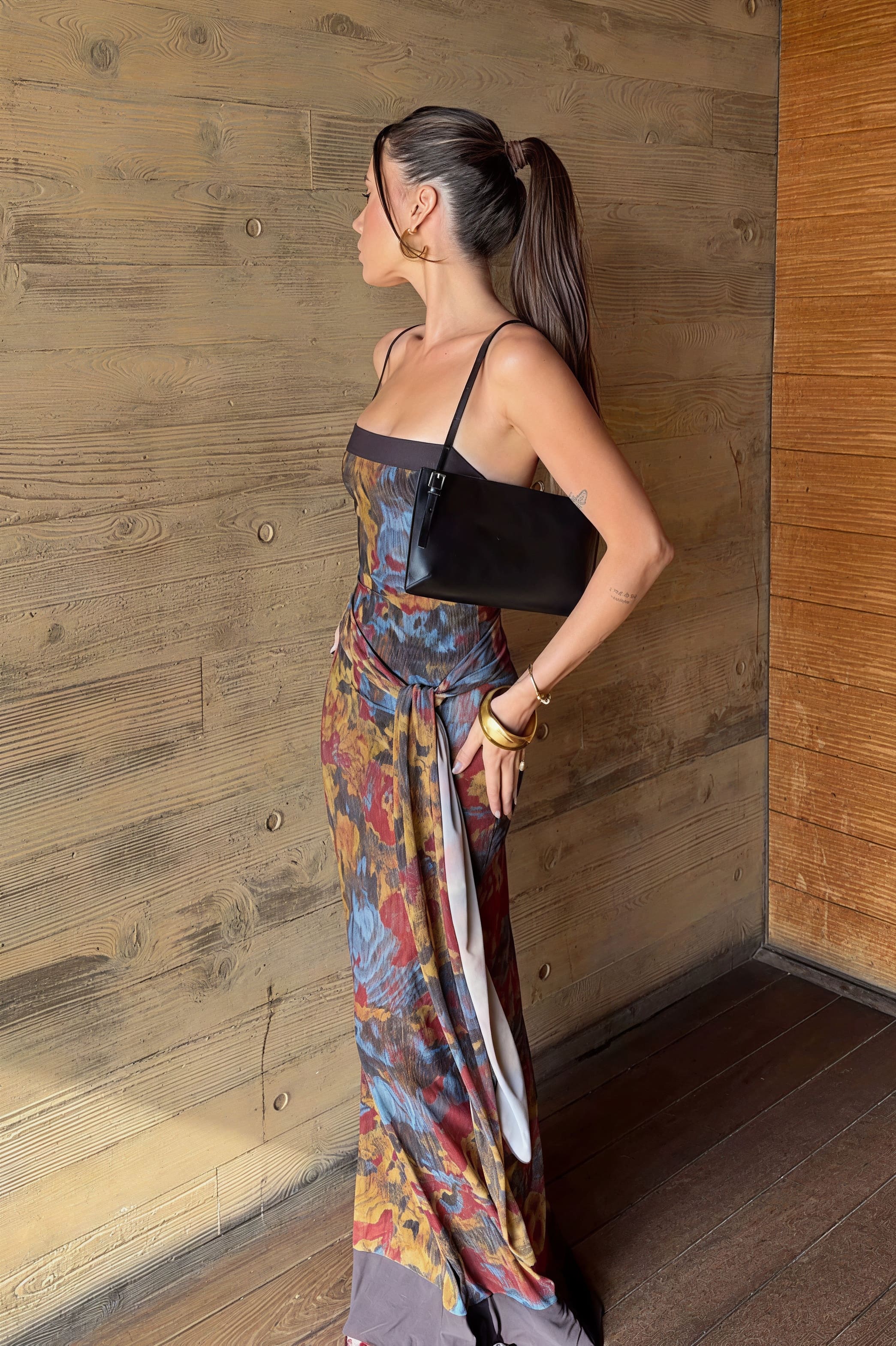 Vintage Contrast Print Cami Maxi Dress