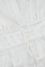 Elegant Solid Lace V Neck Sheer Blouse